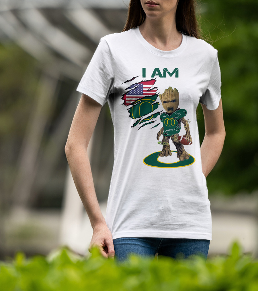 I Am Groot Baby Football Groot American Flag Duck T-Shirt