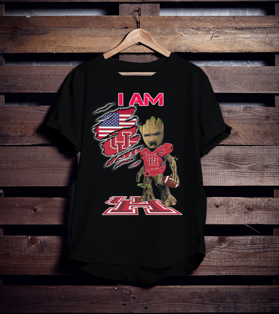 I Am Baby Groot Uh Football American Flag Houston T-Shirt