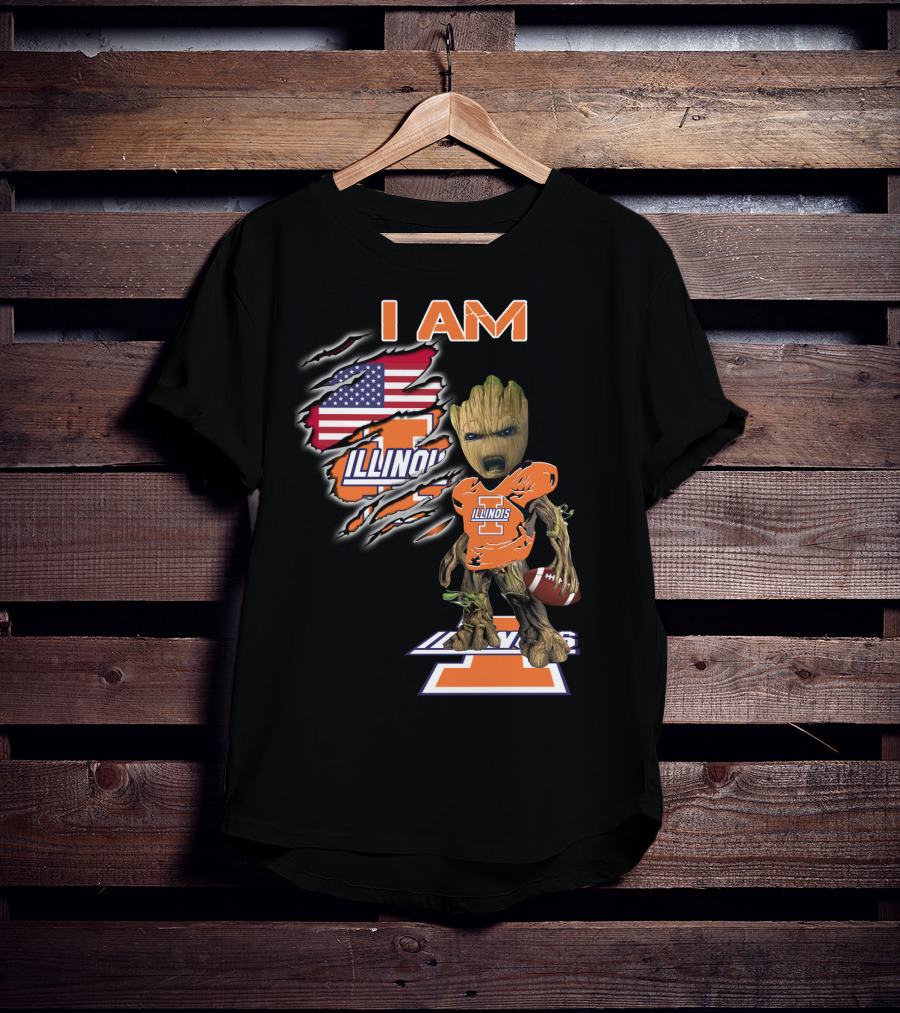 I Am Groot Illinois Football Usa Flag T-Shirt