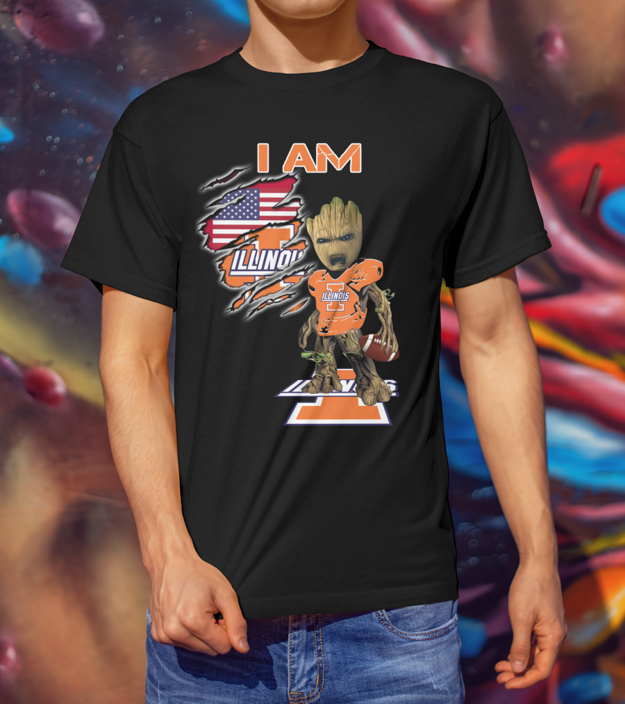 I Am Groot Illinois Football Usa Flag T-Shirt