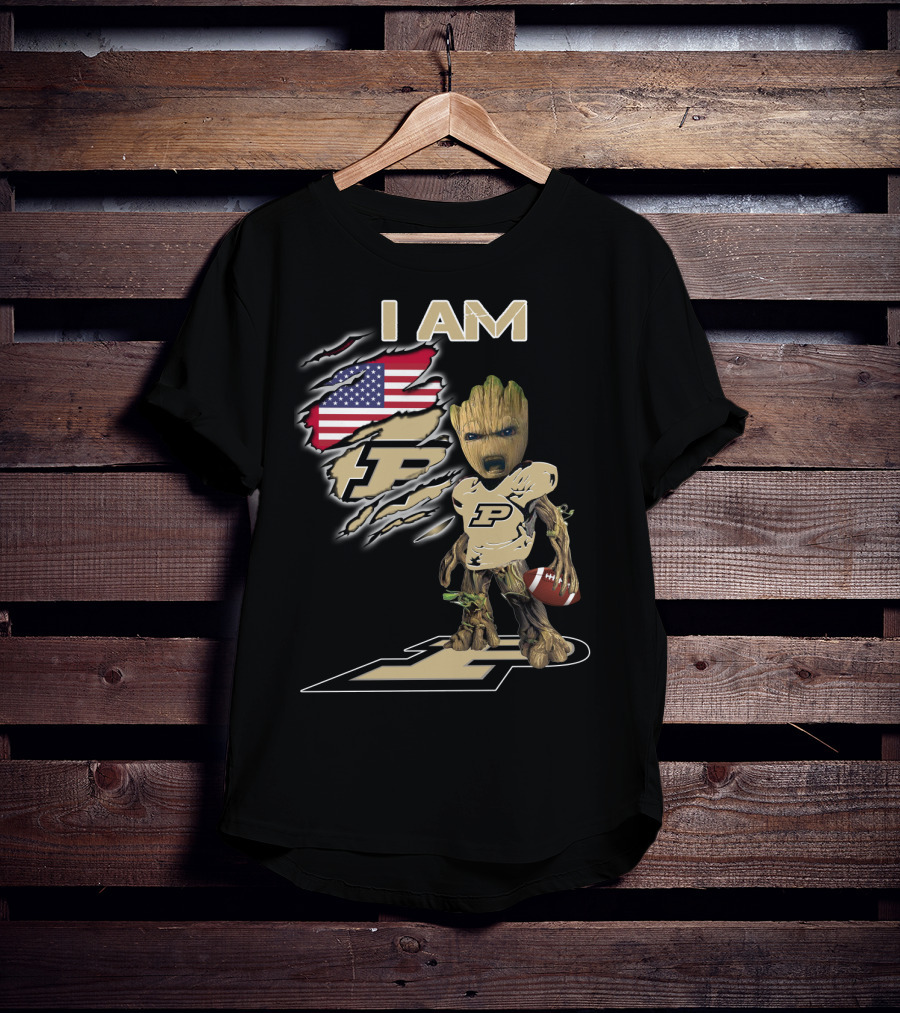 I Am Purdue Baby Groot American Flag Purdue Football T-Shirt