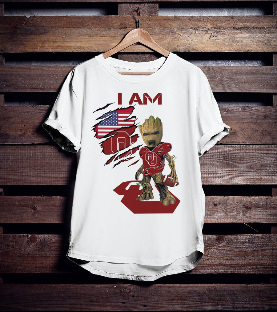 I AM Sooners Baby Groot Football USA Flag T-Shirt