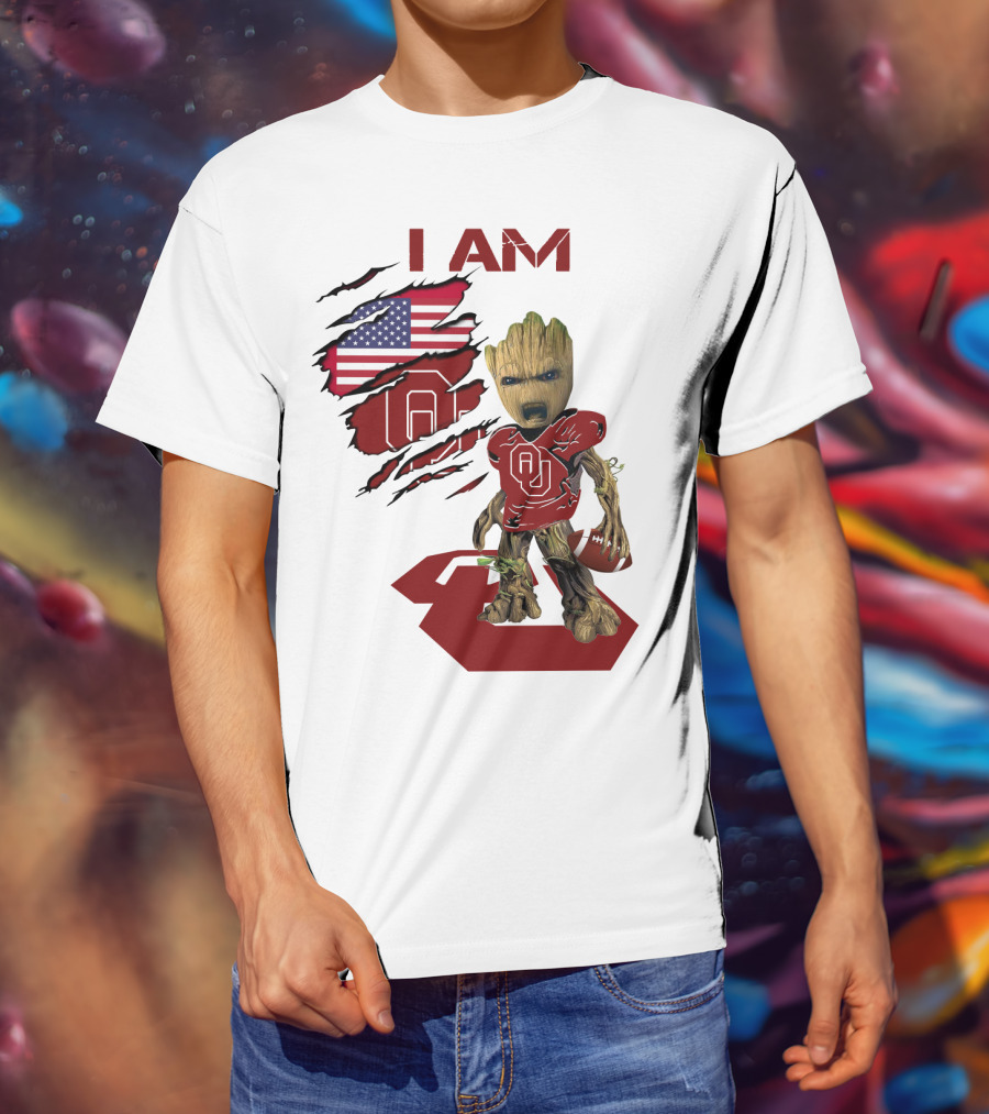 I AM Sooners Baby Groot Football USA Flag T-Shirt