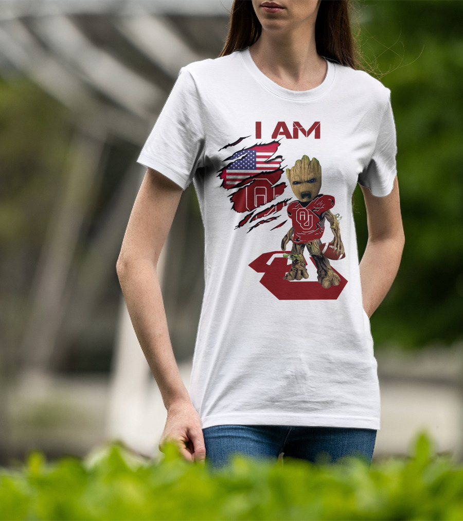 I AM Sooners Baby Groot Football USA Flag T-Shirt
