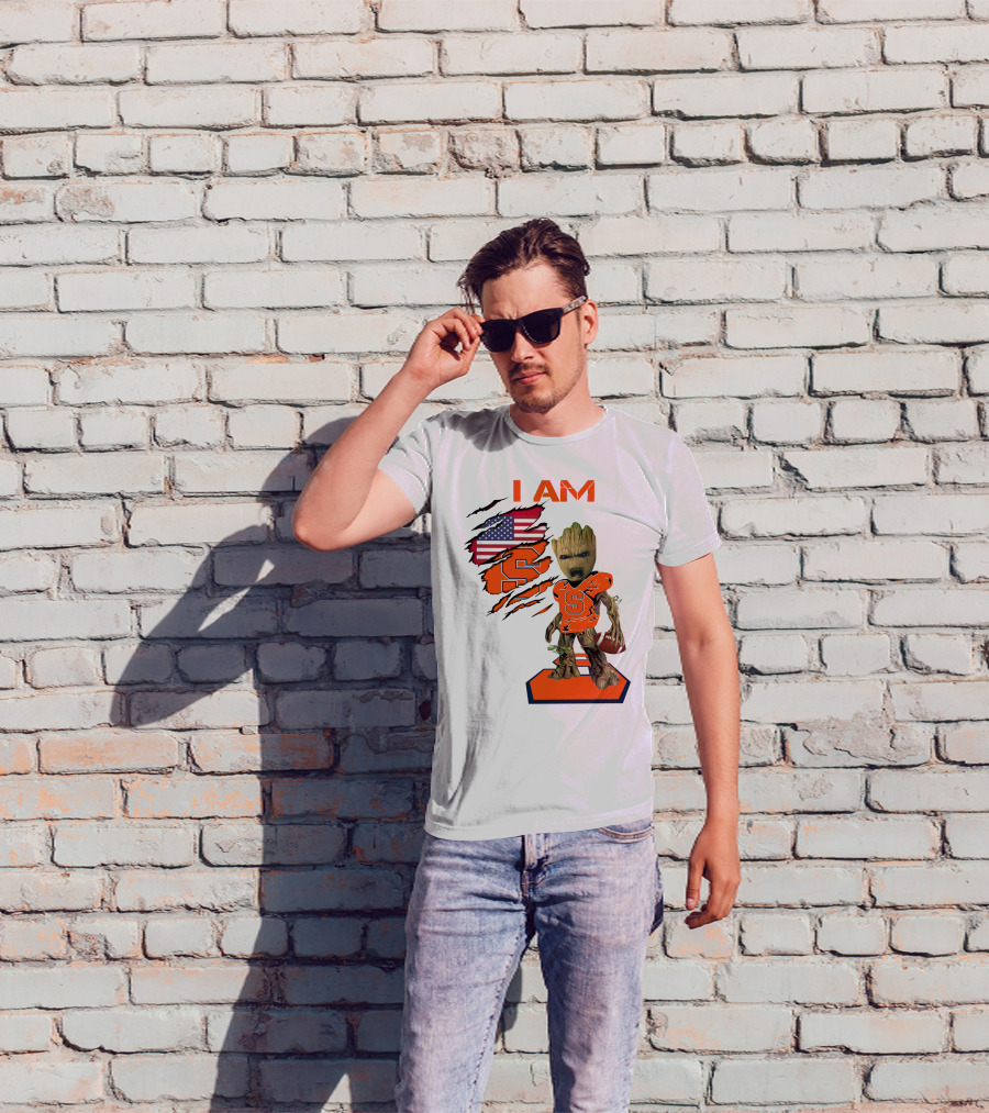 I AM Baby Groot Syracuse Football American Flag T-Shirt