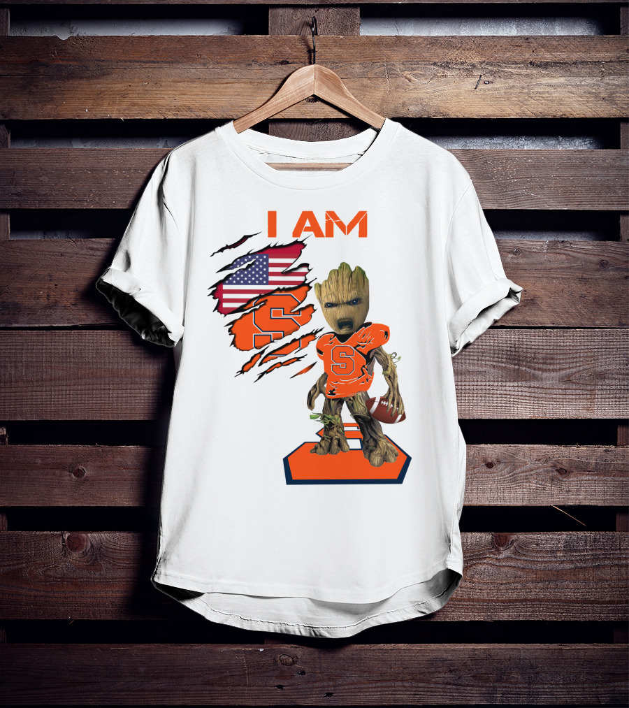 I AM Baby Groot Syracuse Football American Flag T-Shirt