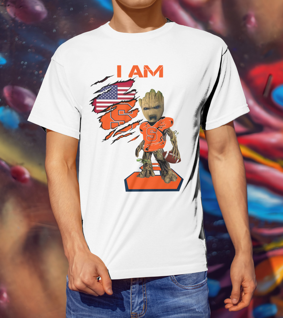 I AM Baby Groot Syracuse Football American Flag T-Shirt