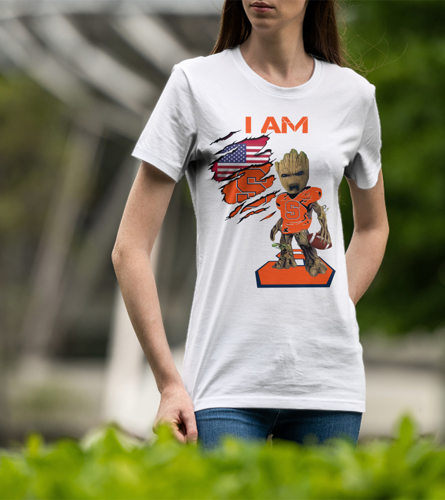I AM Baby Groot Syracuse Football American Flag T-Shirt