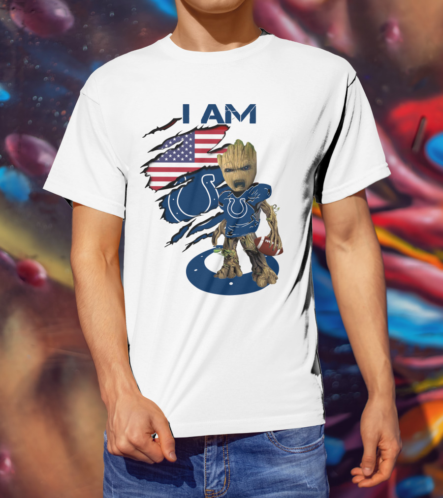 I Am Colts Baby Groot American Flag Football T-Shirt