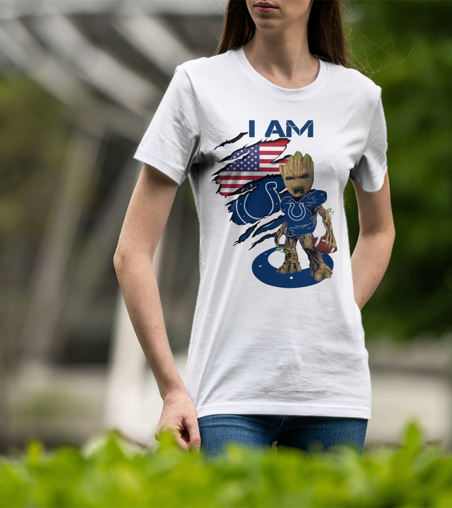 I Am Colts Baby Groot American Flag Football T-Shirt