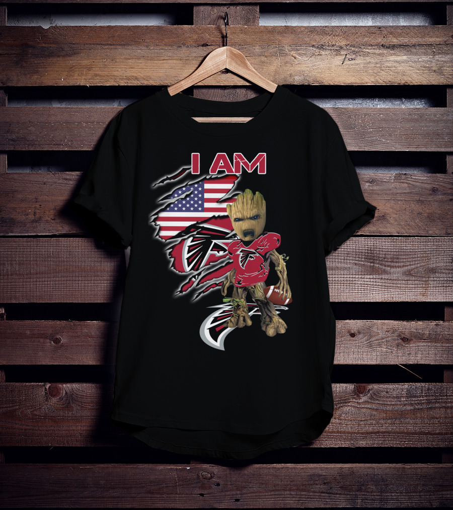 Falcons Baby Groot I Am American Flag Football Combo T-Shirt