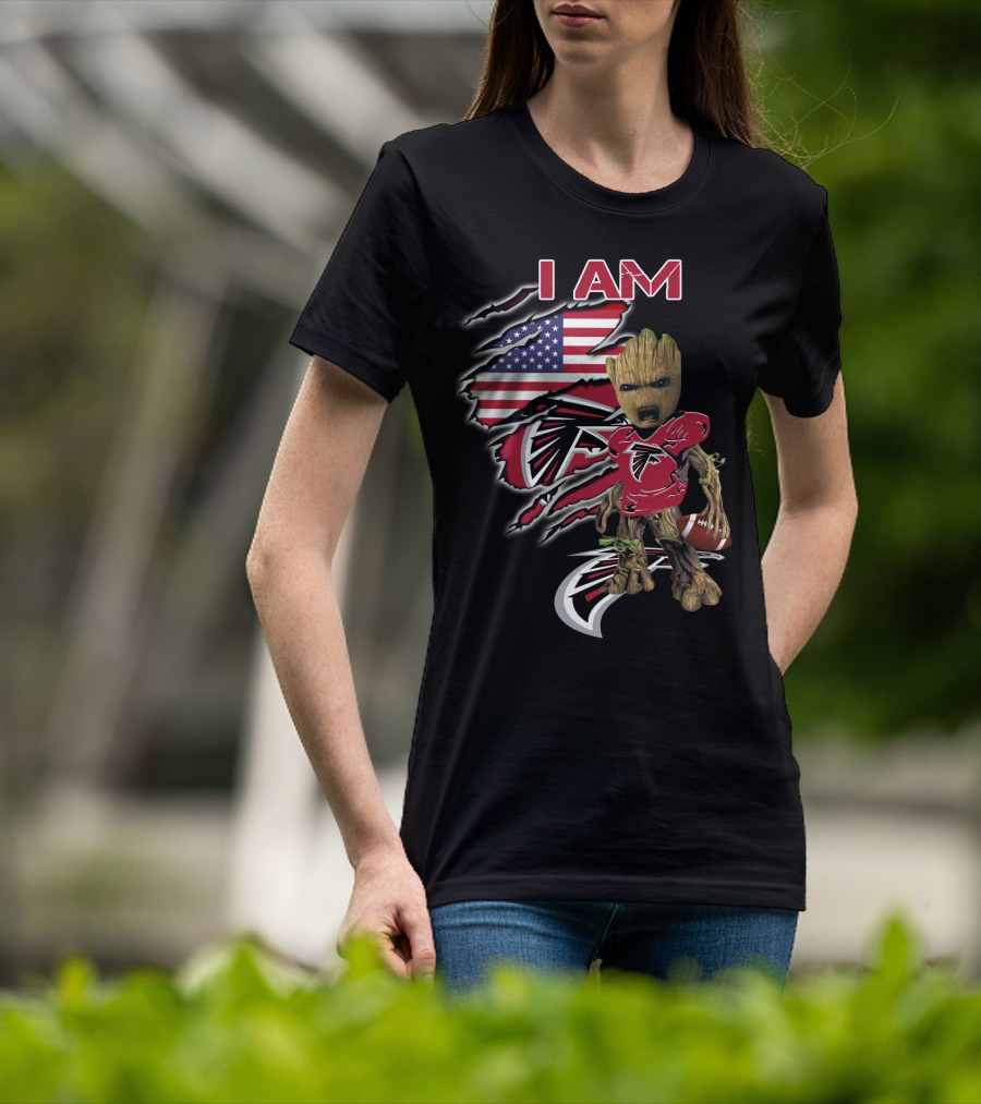 Falcons Baby Groot I Am American Flag Football Combo T-Shirt