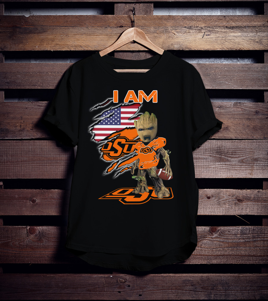 I Am OSU Baby Groot Football American Flag T-Shirt