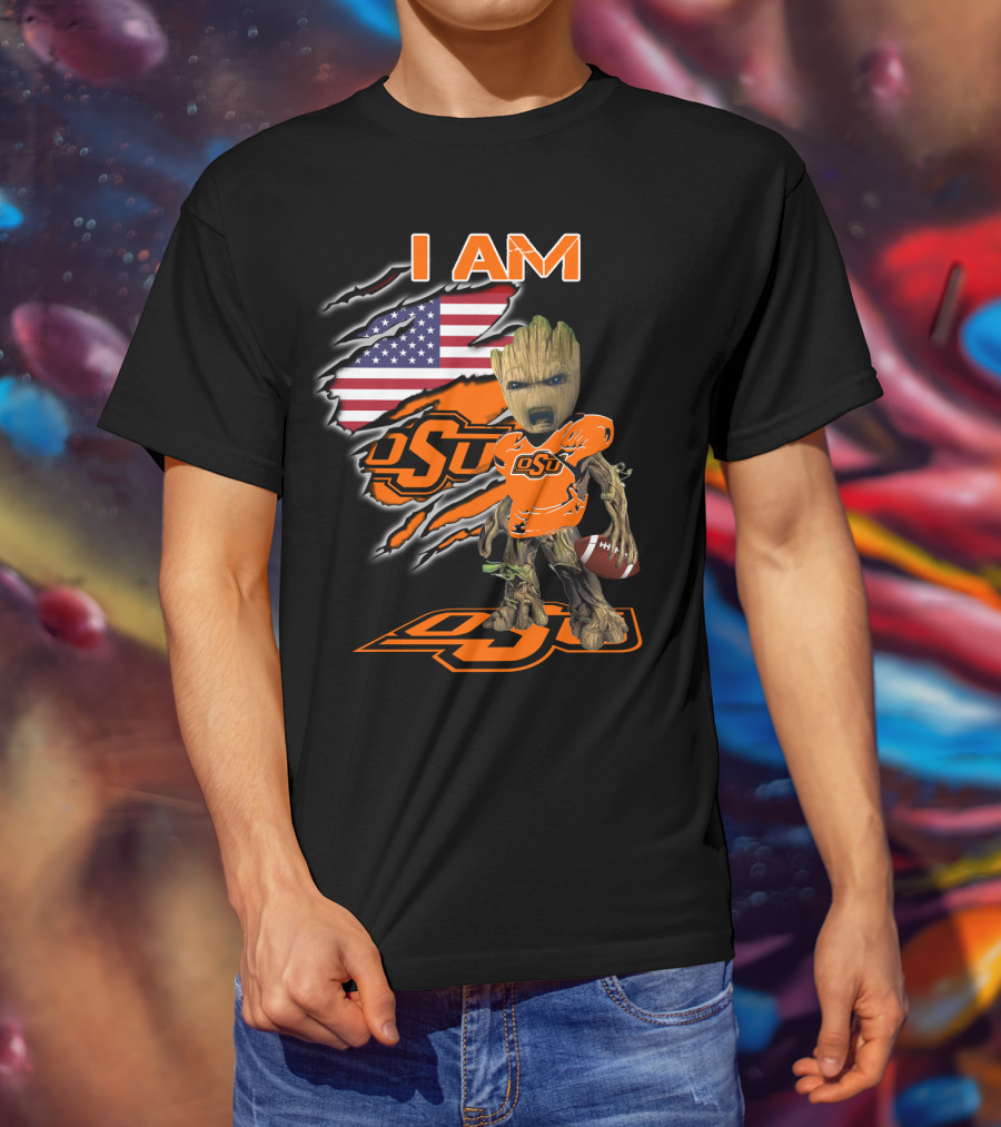 I Am OSU Baby Groot Football American Flag T-Shirt