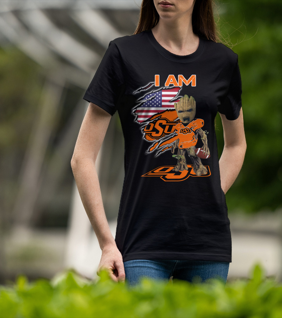 I Am OSU Baby Groot Football American Flag T-Shirt