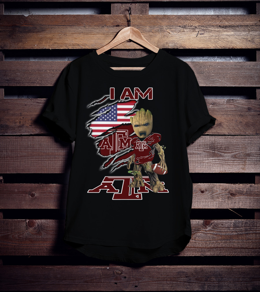 I AM ATM Baby Groot American Flag Football T-Shirt