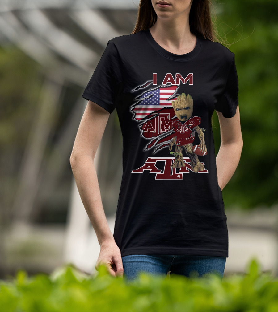 I AM ATM Baby Groot American Flag Football T-Shirt