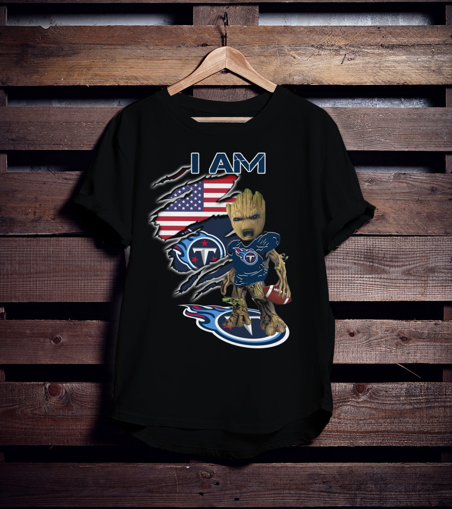 I Am Titans Baby Groot American Flag Football Nfl Crossover T-Shirt