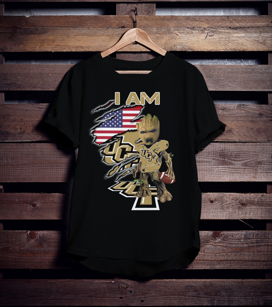 I AM UCF Baby Groot Football American Flag T-Shirt