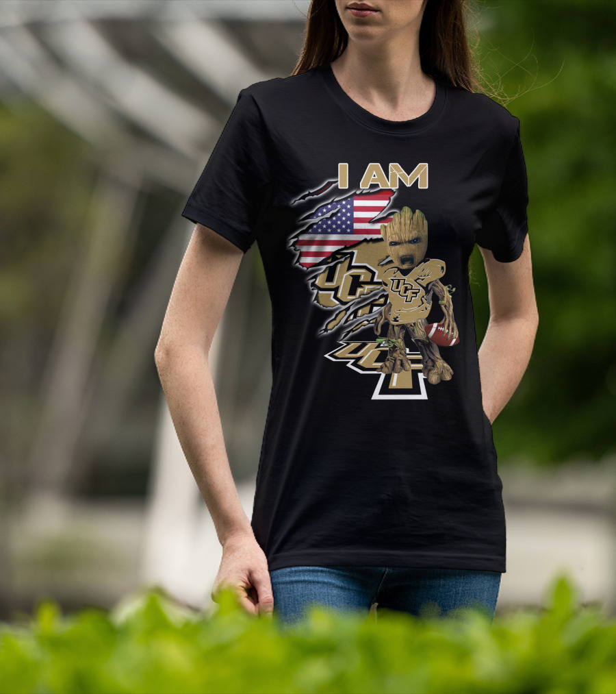 I AM UCF Baby Groot Football American Flag T-Shirt