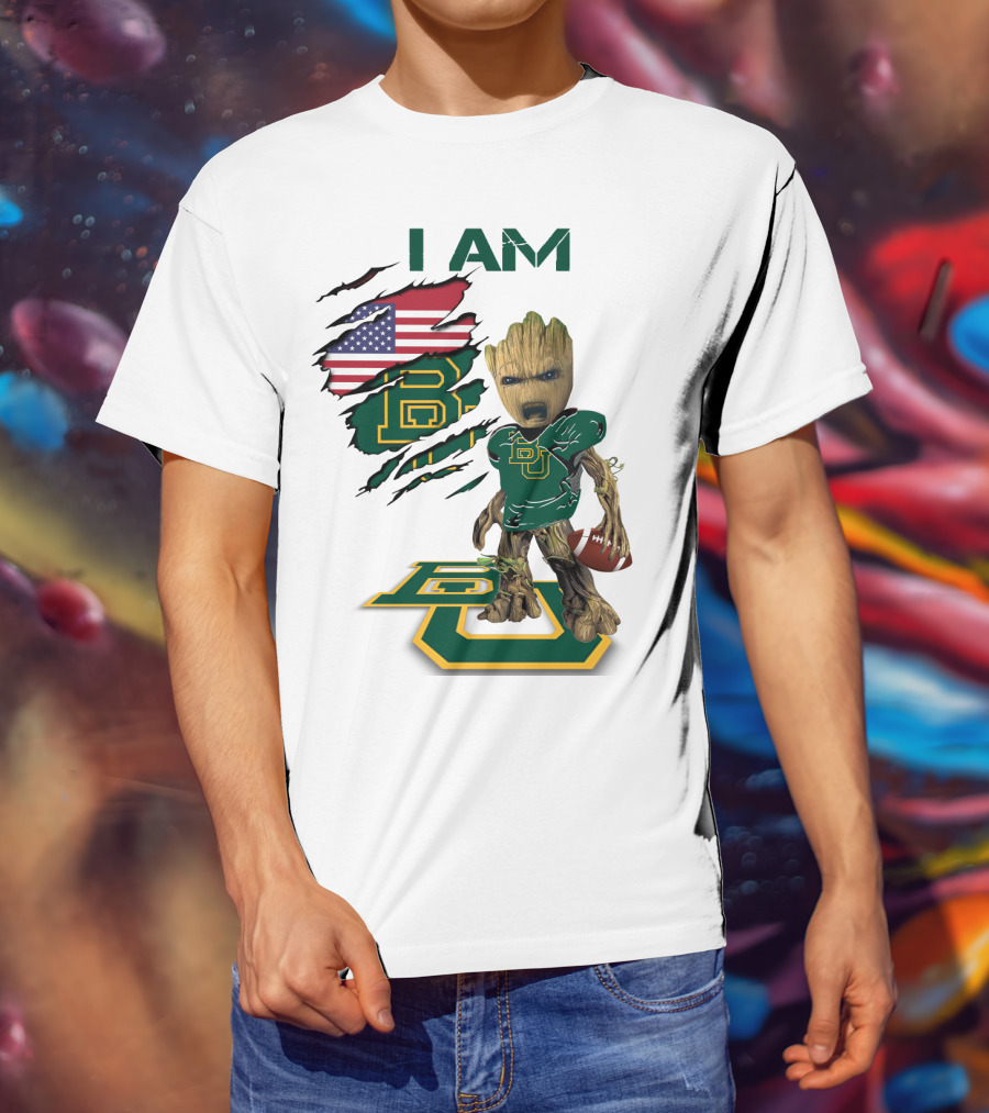 I Am Baylor Baby Groot Football Usa Flag T-Shirt