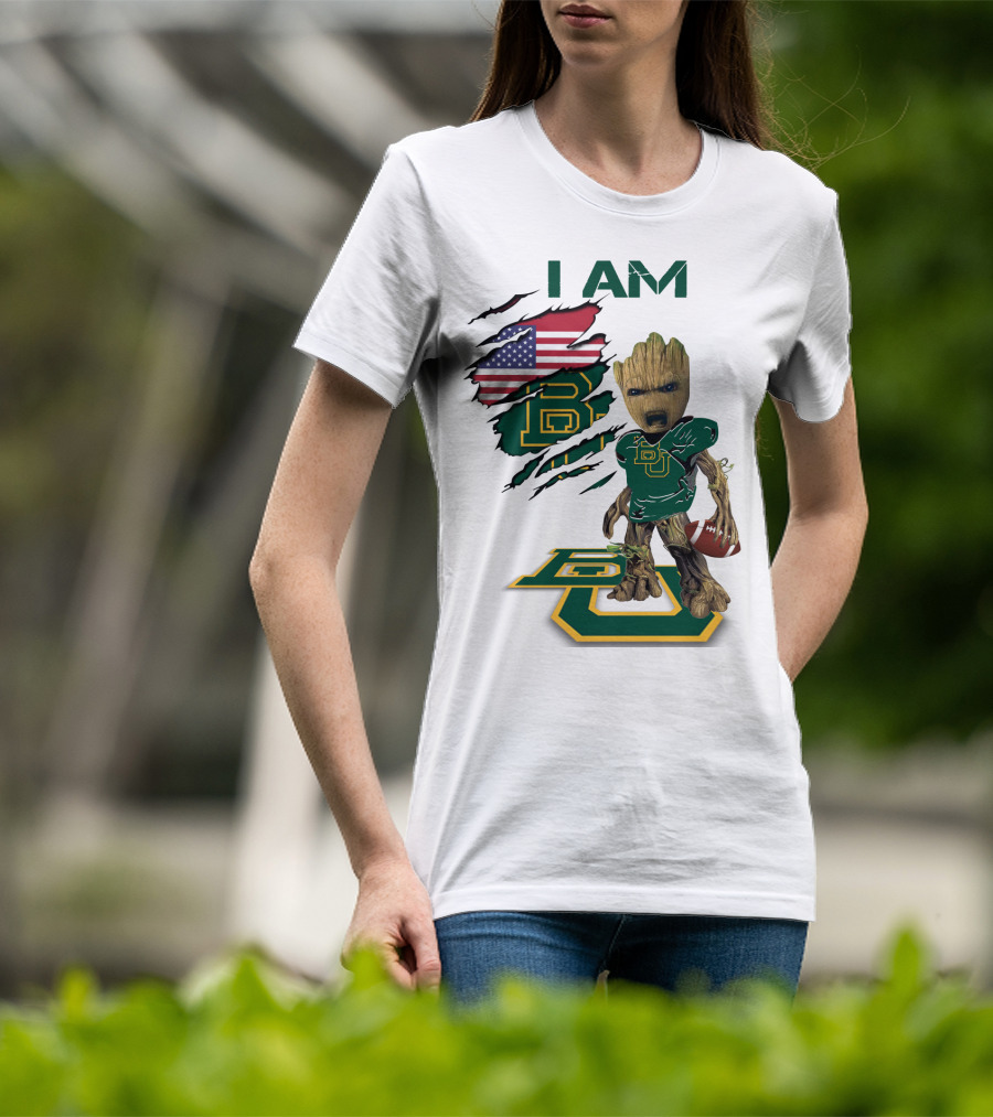 I Am Baylor Baby Groot Football Usa Flag T-Shirt