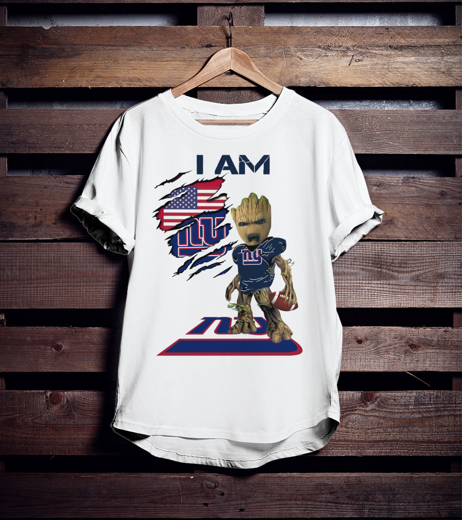 I Am Giants Baby Groot Football USA Flag T-Shirt