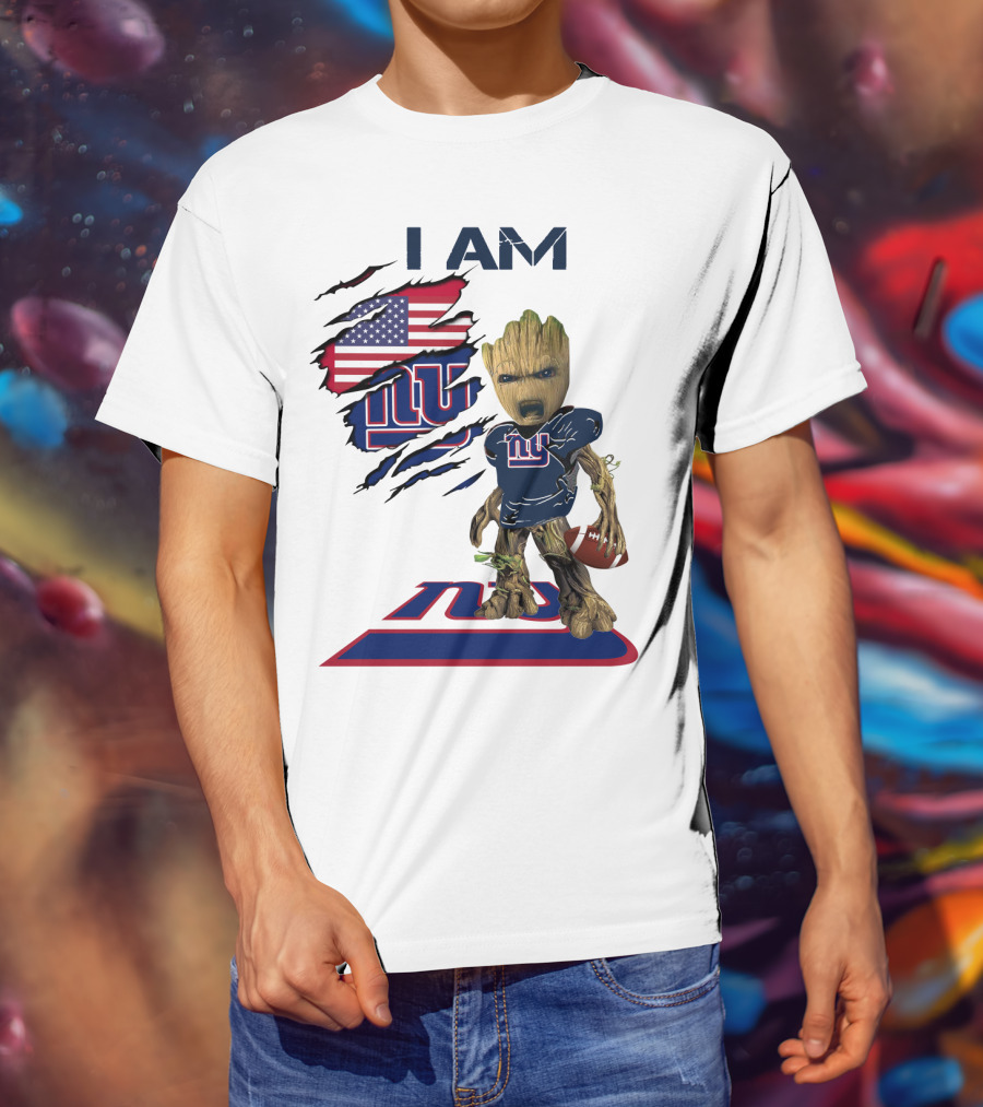 I Am Giants Baby Groot Football USA Flag T-Shirt