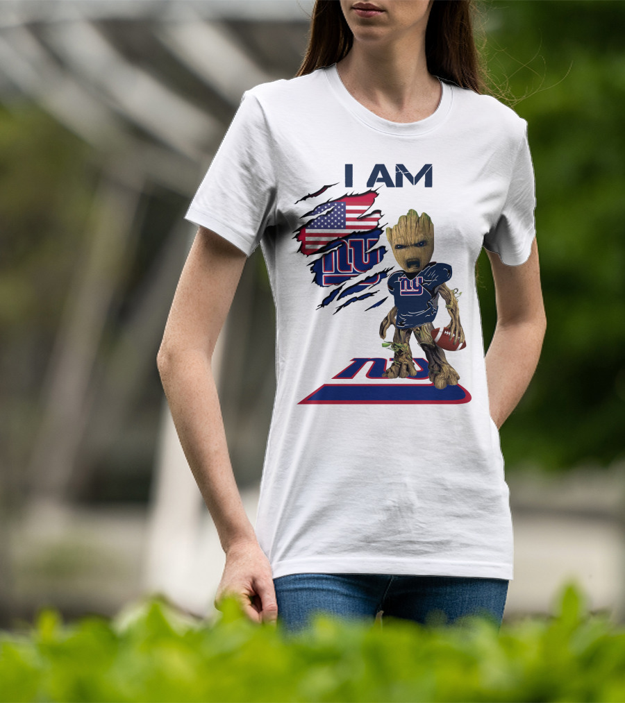 I Am Giants Baby Groot Football USA Flag T-Shirt