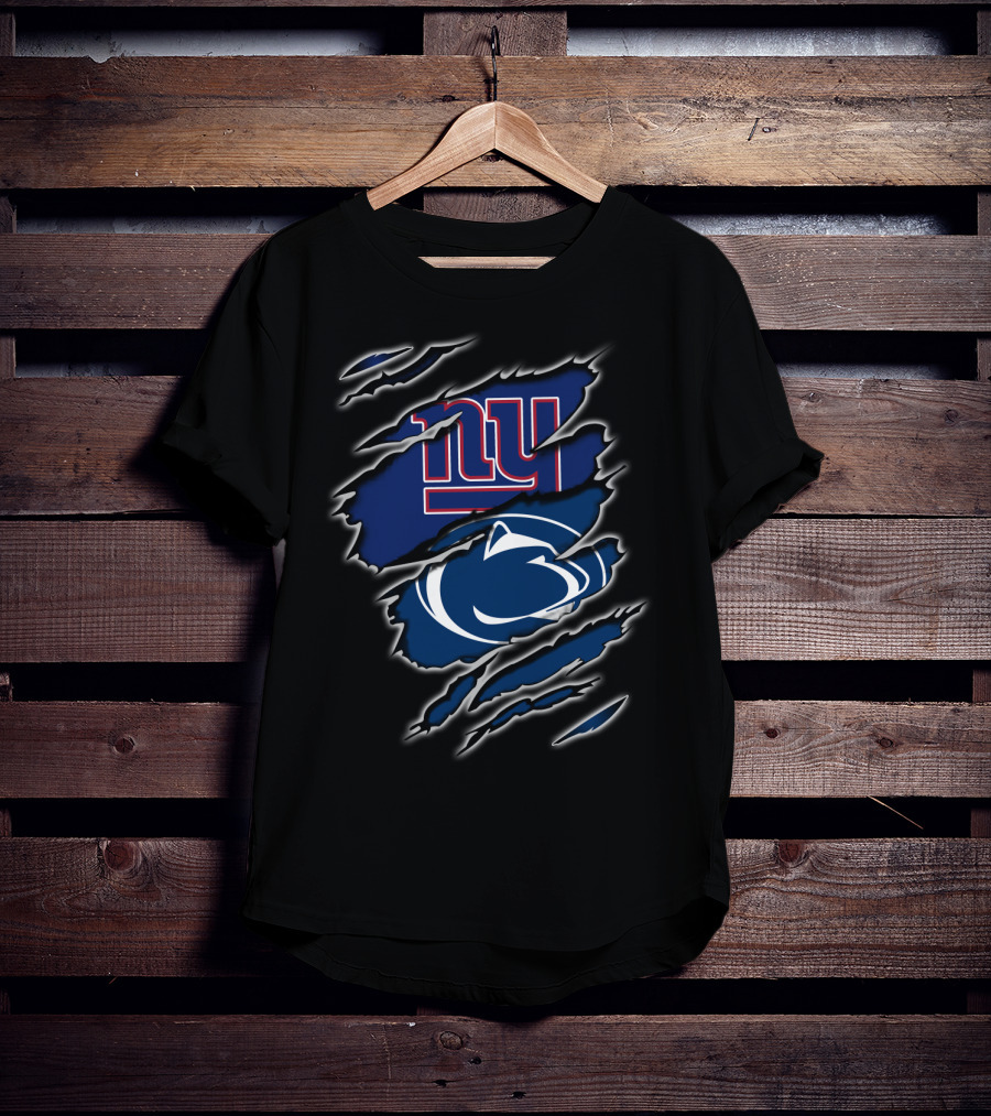 New York Giants Penn State Lions Torn Claw Marks Layered Logos T-Shirt