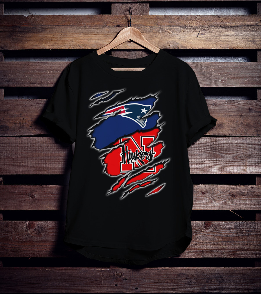 Patriots Huskers Logo Fusion Football T-Shirt