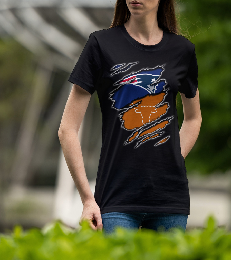 Patriots Longhorns Hybrid Fan Scratch Ripped T-Shirt