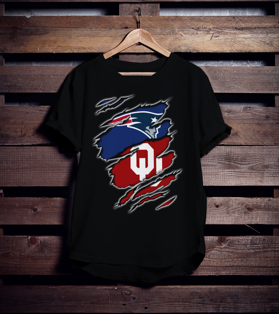Patriots Sooners Ou Football Fan Gear Oklahoma New England Logo Mashup T-Shirt