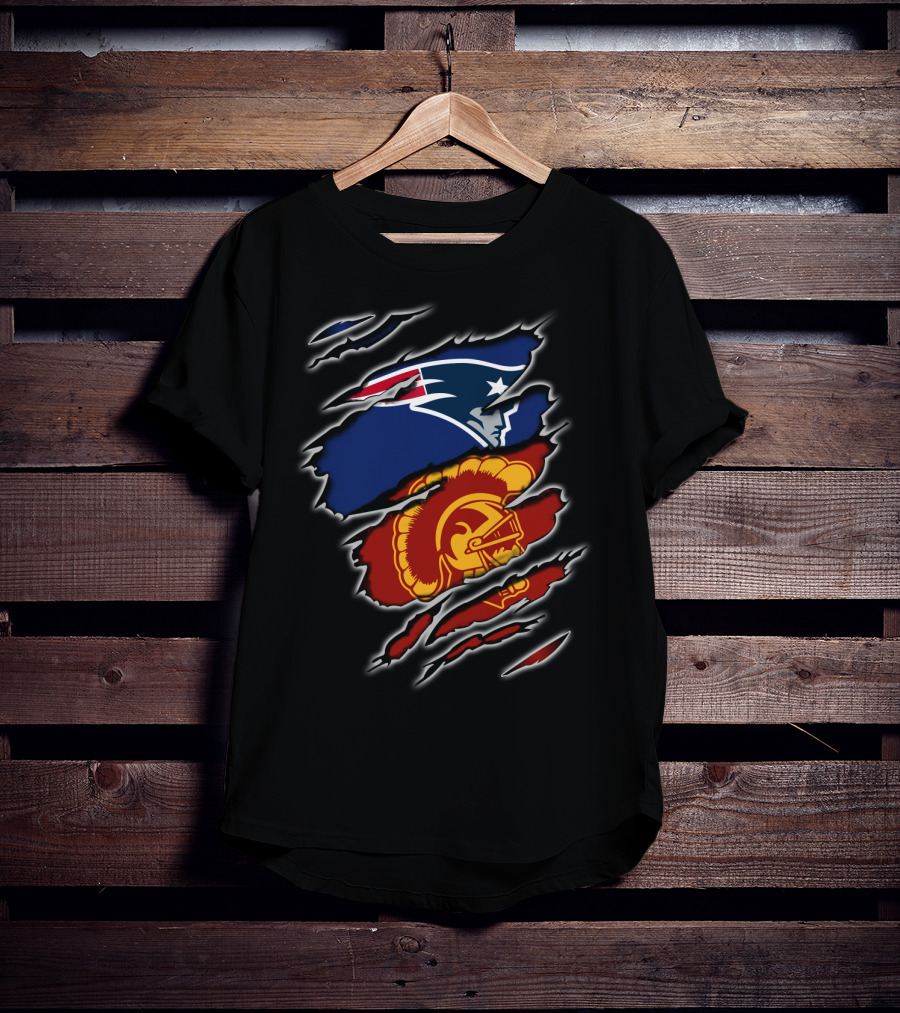 Patriots And Trojans Logo Mashup Ripped T-Shirt