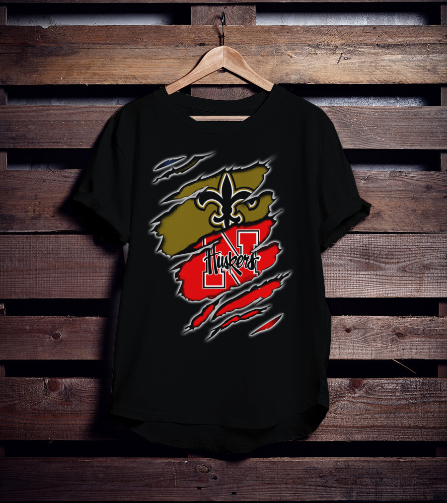 Huskers N Logo And Fleur-de-Lis Saints Logo Claw T-Shirt