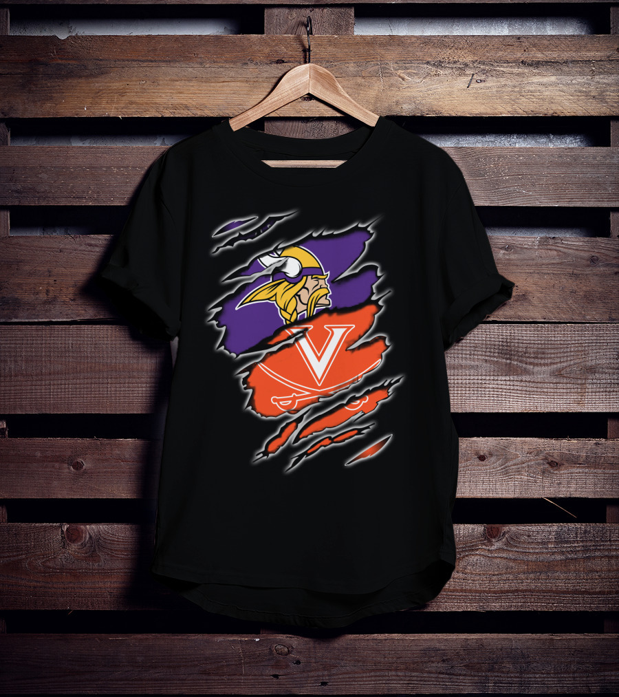 Vikings Cavaliers Minnesota NFL Virginia NCAA Crossover Logo Fusion T-Shirt