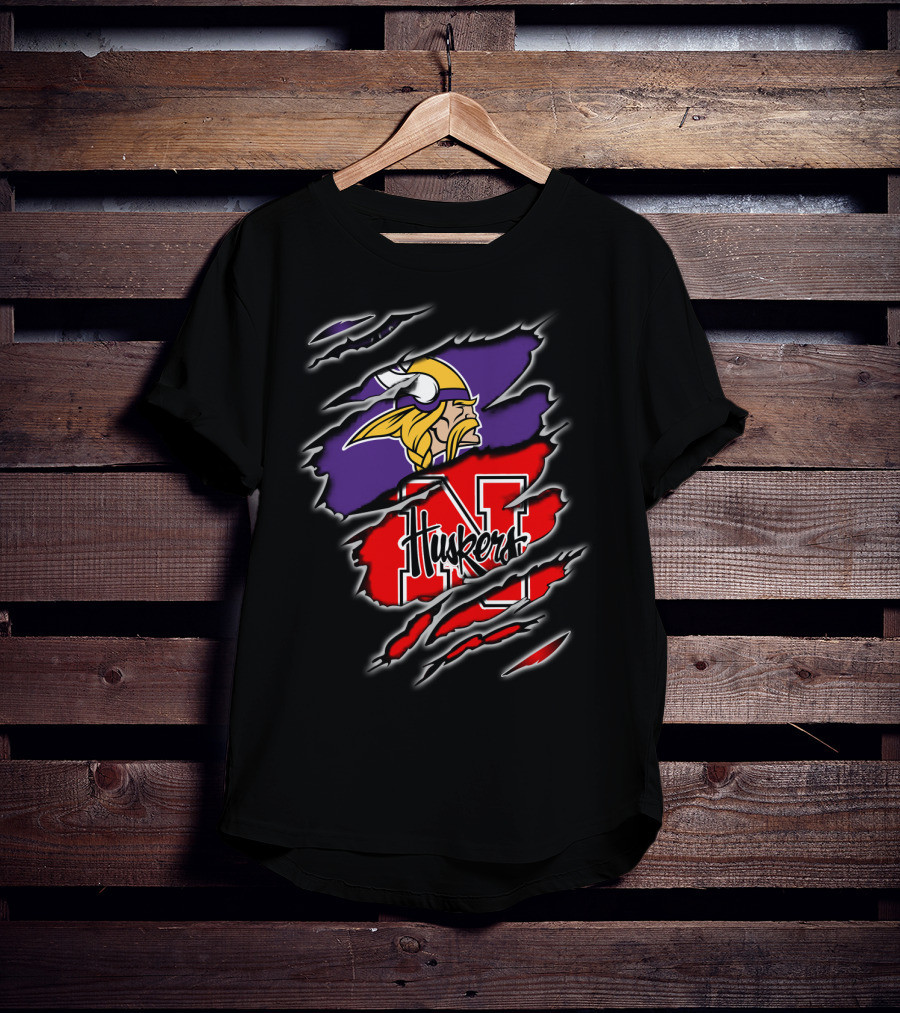 Vikings Huskers Nebraska Football Crossover T-Shirt
