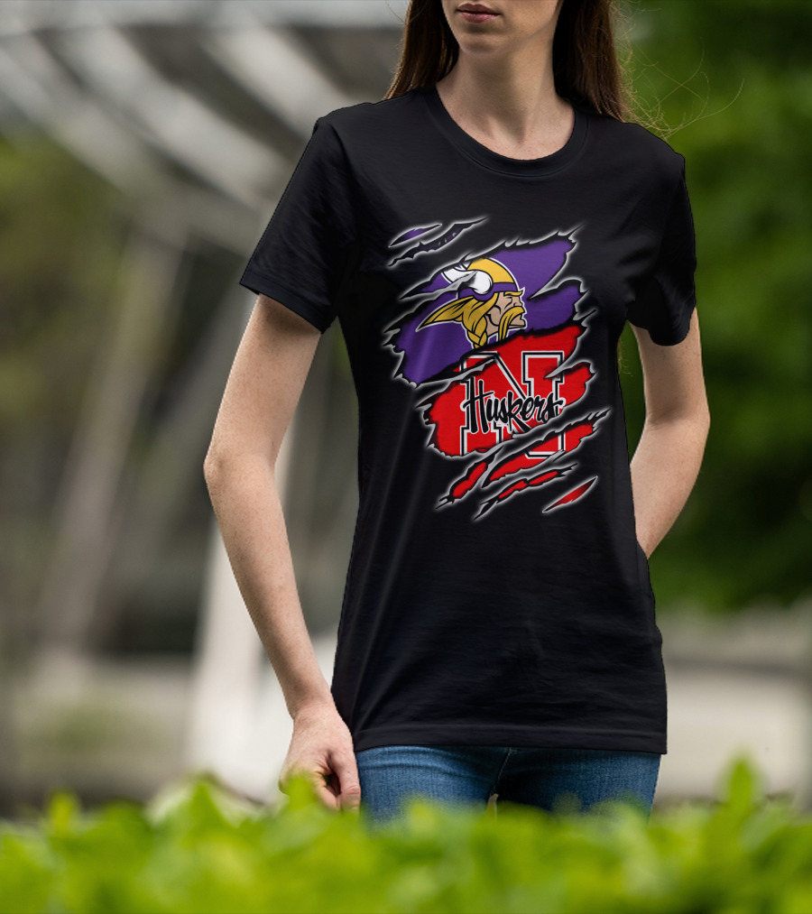 Vikings Huskers Nebraska Football Crossover T-Shirt
