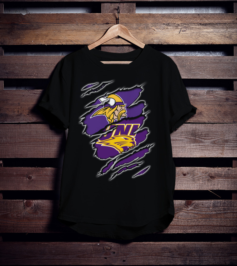 Vikings UNI Panthers Logo Text Rip Effect T-Shirt