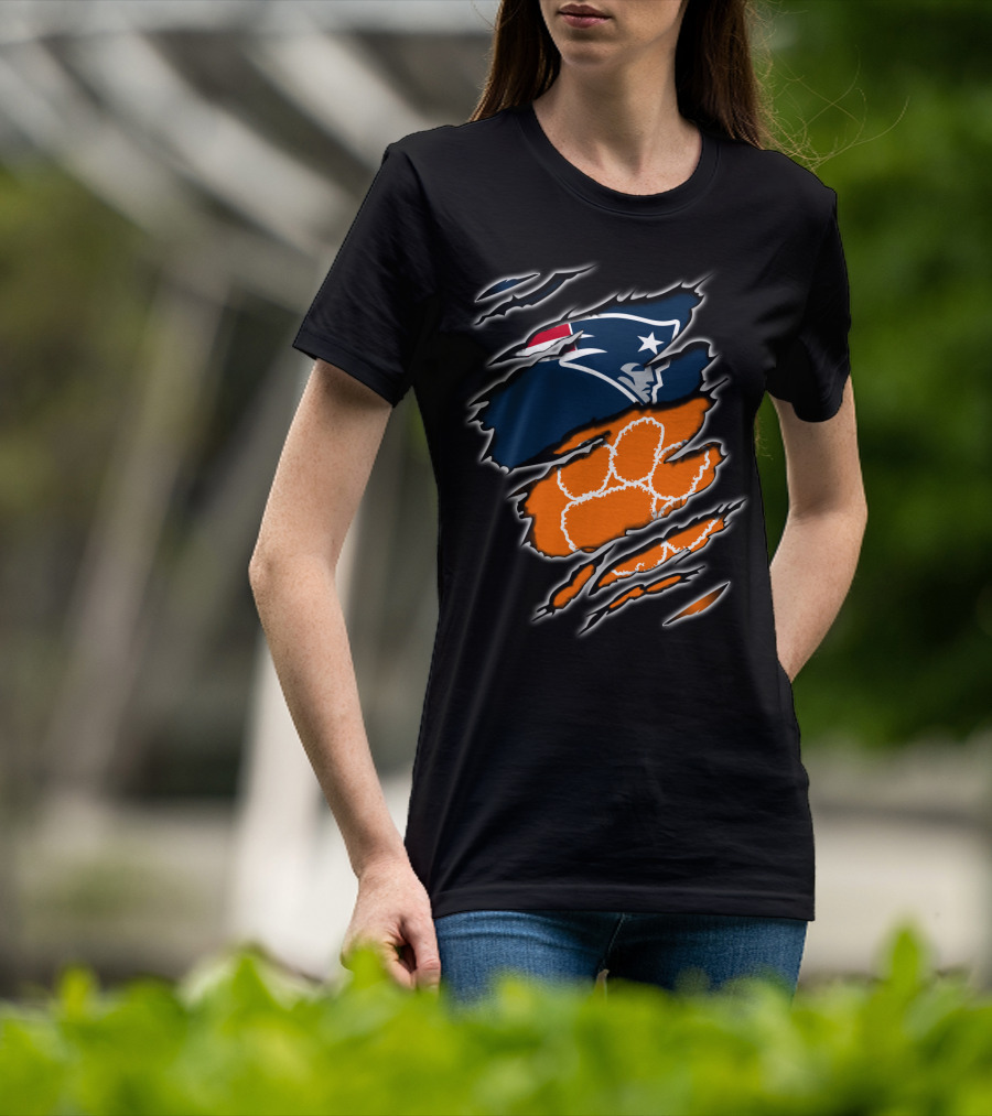 Patriots Clemson Tiger Paw Scratch New England Football Tiger Claw T-Shirt