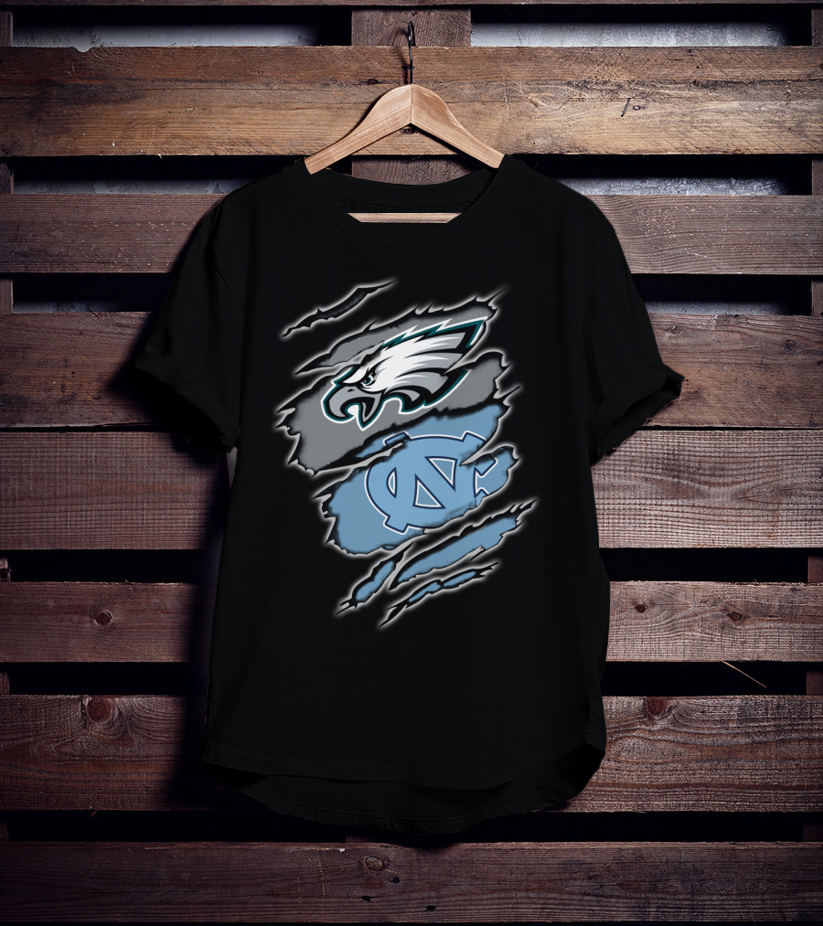 Philadelphia Eagles And North Carolina Tar Heels Logo Fusion T-Shirt