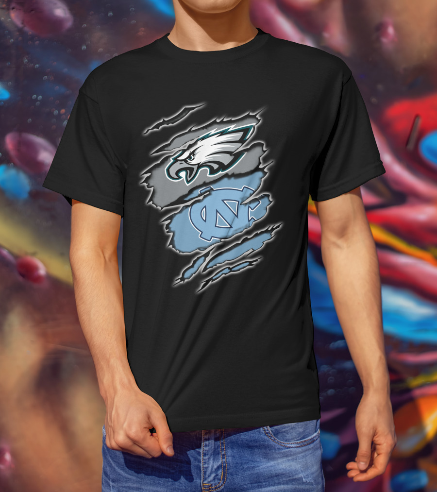 Philadelphia Eagles And North Carolina Tar Heels Logo Fusion T-Shirt