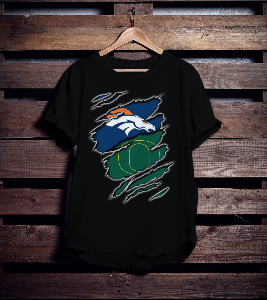 Broncos Ducks Logo Fusion With Tear T-Shirt