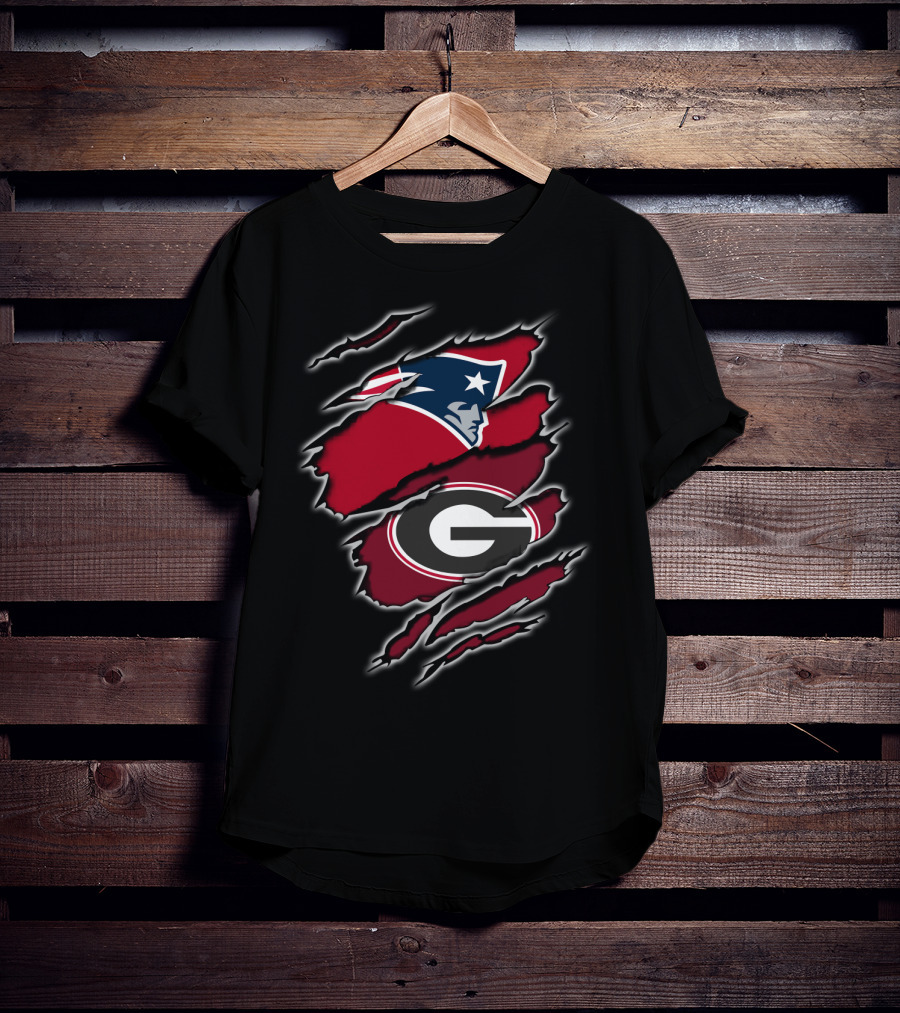 New England Patriots Georgia Bulldogs Claw Mark Collaboration T-Shirt