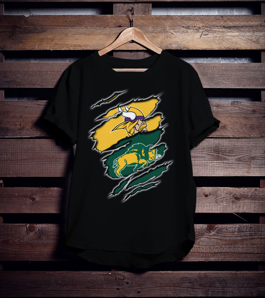 Minnesota Vikings North Dakota State Bison Claw Marks Mashup T-Shirt