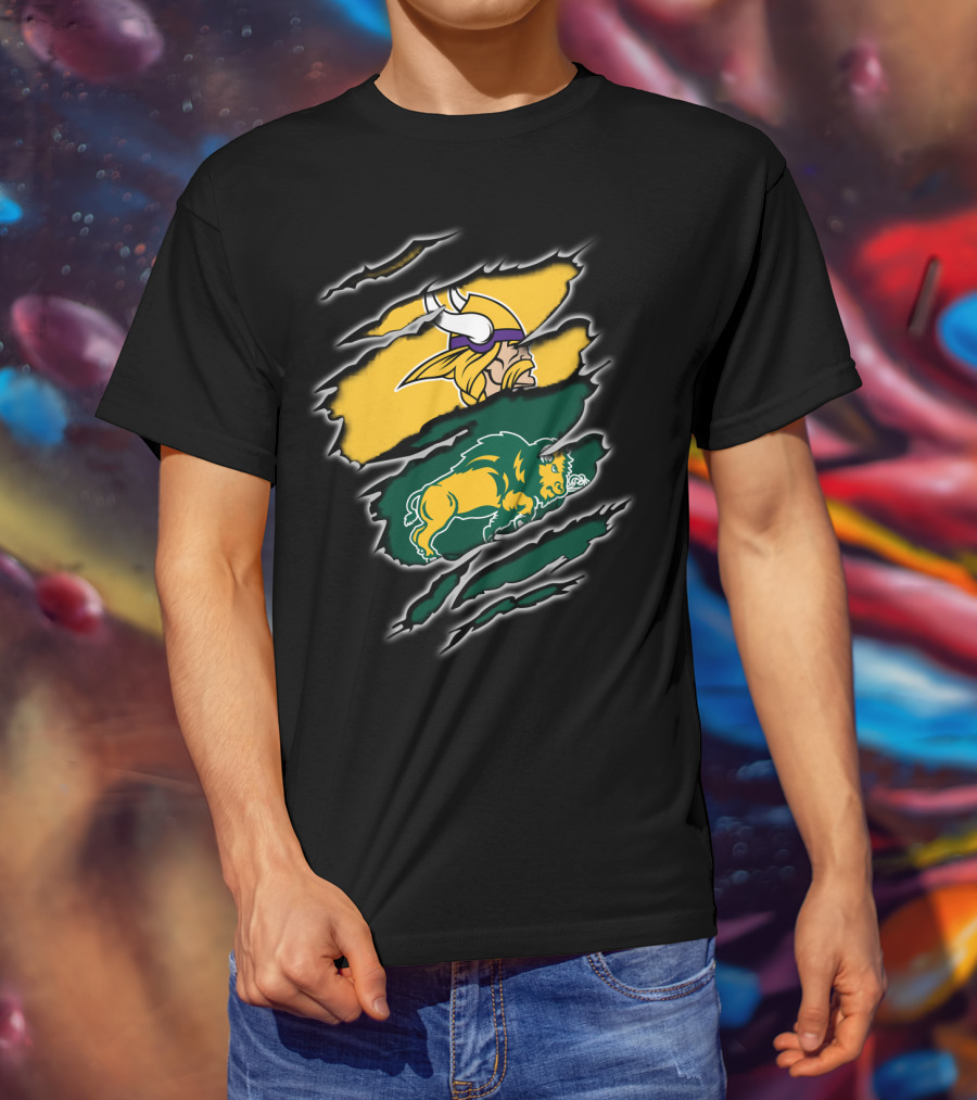 Minnesota Vikings North Dakota State Bison Claw Marks Mashup T-Shirt
