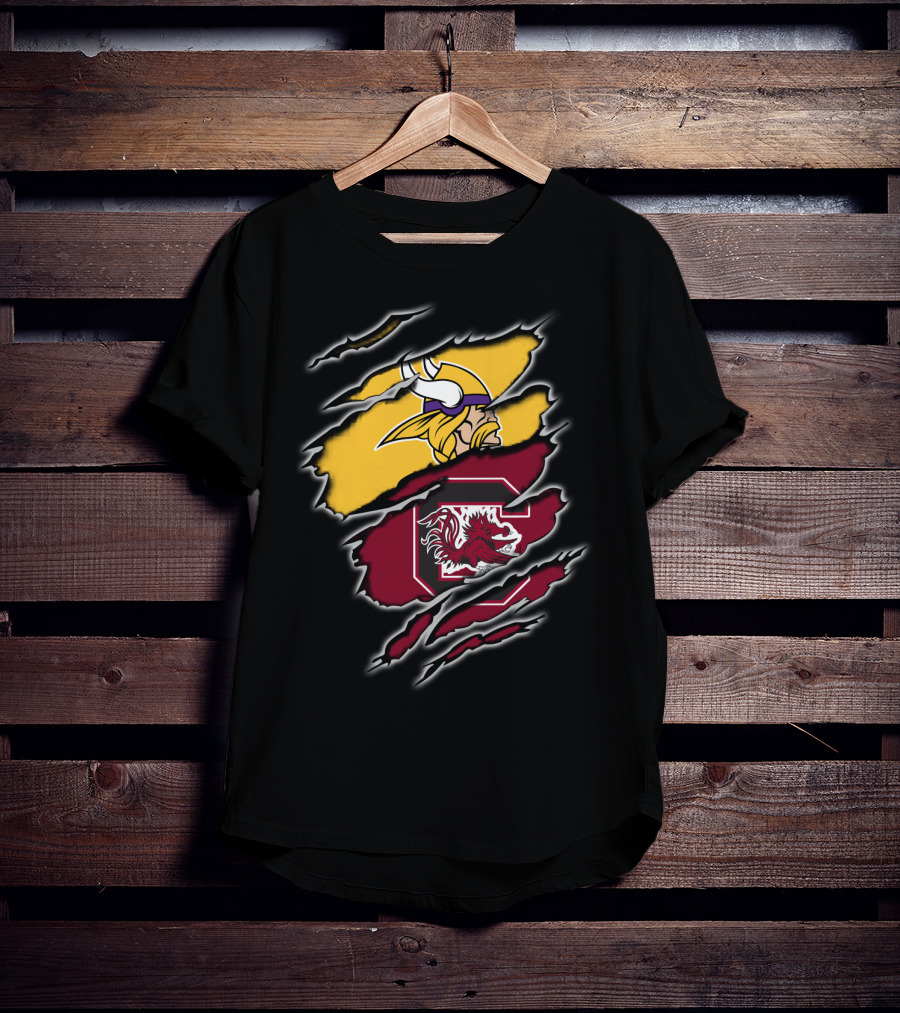 Minnesota Vikings South Carolina Gamecocks Scratched Logo Fusion T-Shirt