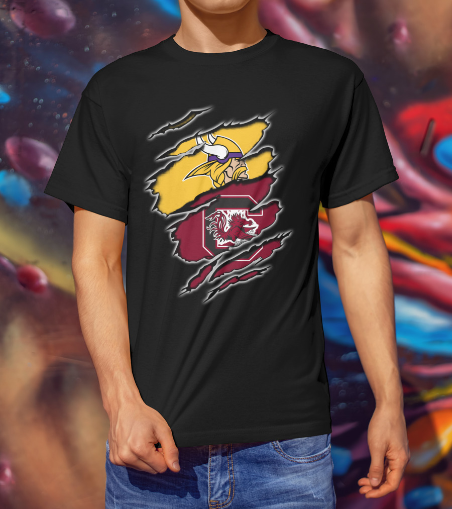Minnesota Vikings South Carolina Gamecocks Scratched Logo Fusion T-Shirt
