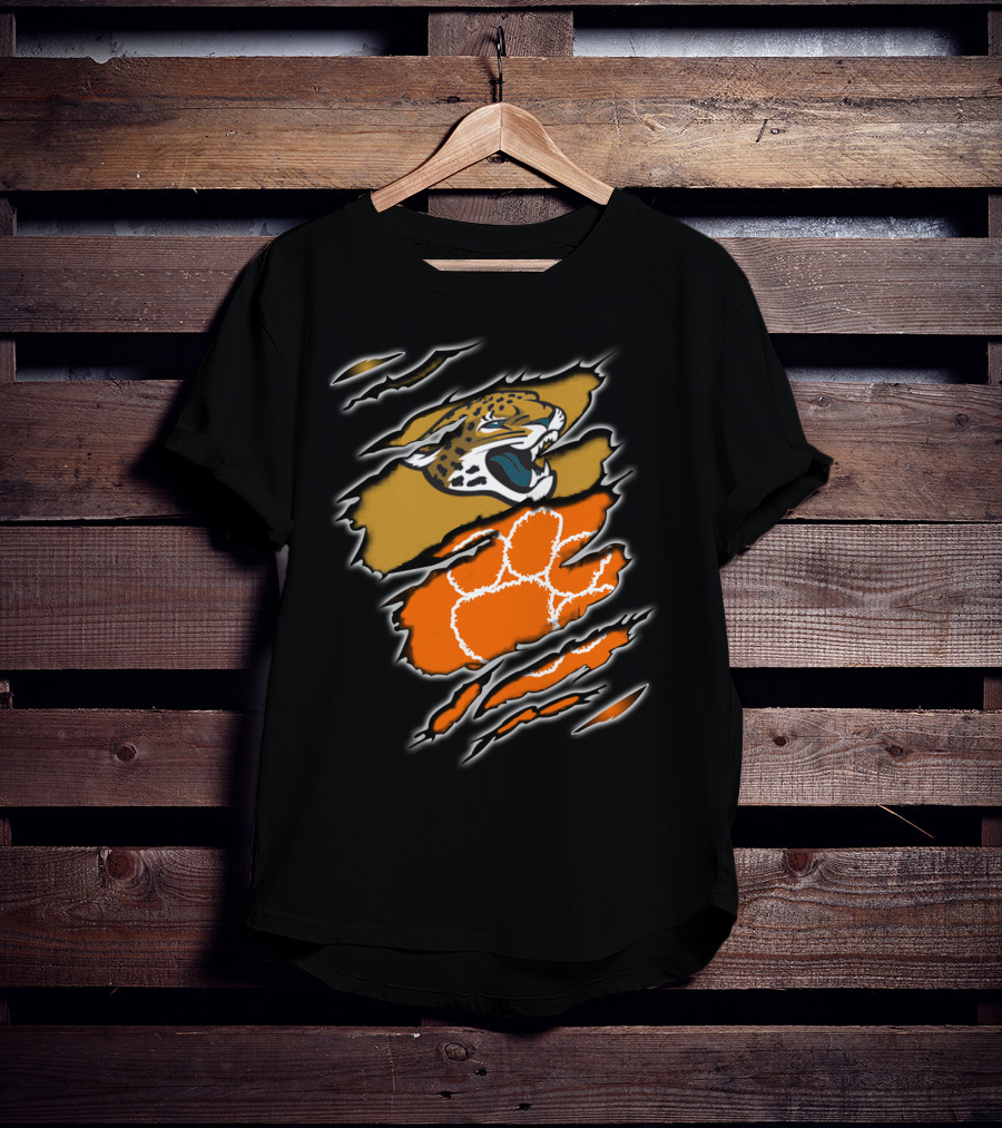 Jaguars Clemson Roaring Feline With Tiger Paw Claw Marks T-Shirt