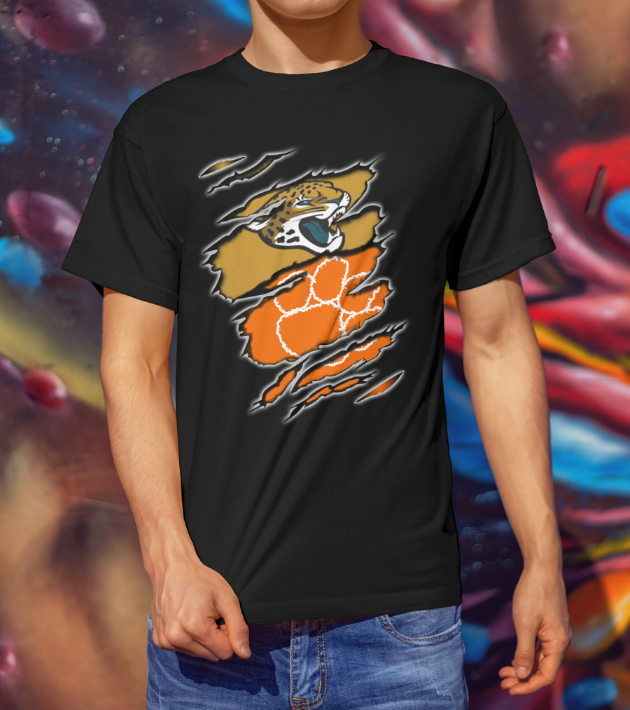Jaguars Clemson Roaring Feline With Tiger Paw Claw Marks T-Shirt